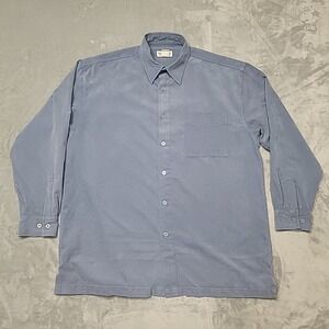 VTG Norm Thompson Shirt Mens L Blue Faux Suede Button Down Long Sleeve Casual